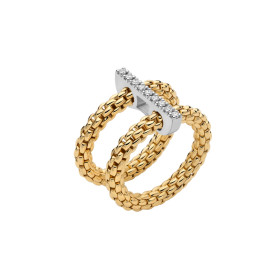 Gelbgold, Ringe, FOPE Prima doppelter Mesh-Ring mit Diamantpavé, Ref: 74008AX_BB_G_XBX_0XS