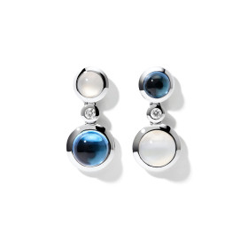 Weißgold, Ohrringe, Tamara Comolli BOUTON Ohrhänger 2 Cabochons 'Ocean', Ref: E-BOU-2-Oce-Cl-wg