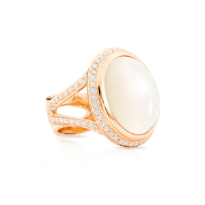 Tamara Comolli - CUSHION Ring large sand Mondstein mit Diamant-Pavé