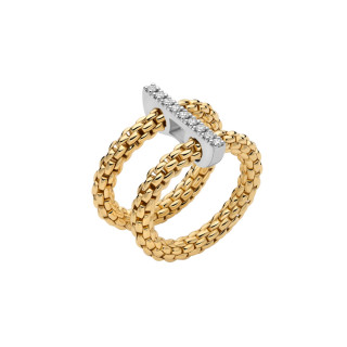 Gelbgold, Ringe, FOPE Prima doppelter Mesh-Ring mit Diamantpavé, Ref: 74008AX_BB_G_XBX_0XS