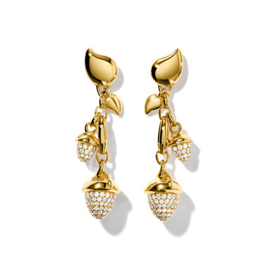         Gelbgold, Ohrringe, Tamara Comolli MIKADO Ohrringe Dangling 2 Acorns mit Diamant-Pavé  