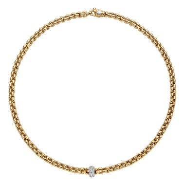         Gelbgold, Halsschmuck, FOPE Eka Flex'it Halskette mit Pavébesatz