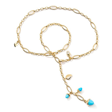         Gelbgold, Halsschmuck, Tamara Comolli MIKADO Halskette 'Türkis' mit Diamant-Pavé