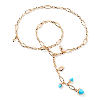         Roségold, Halsschmuck, Tamara Comolli MIKADO Halskette 'Türkis' mit Diamant-Pavé