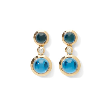         Gelbgold, Ohrringe, Tamara Comolli BOUTON Ohrhänger 2 Cabochons 'Sky'